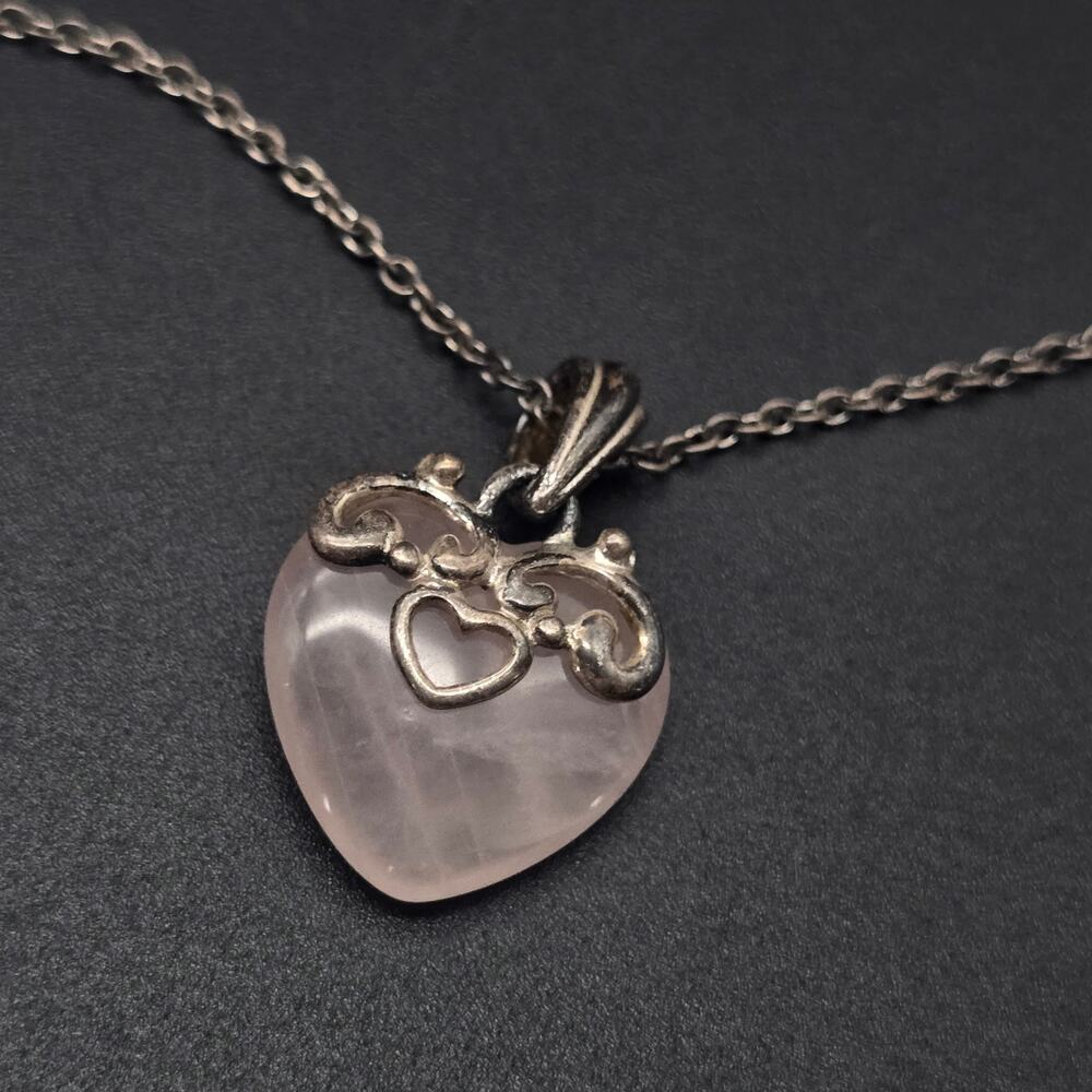 Rose Quartz Sterling Silver Necklace Pendant 925 NV